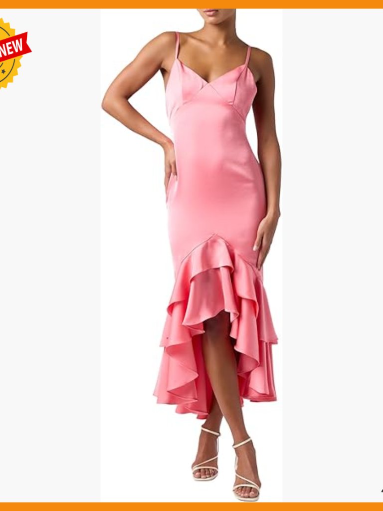 Satin Maxi Dress Adjustable Straps Triangle Cups Empire Waist Low Back
